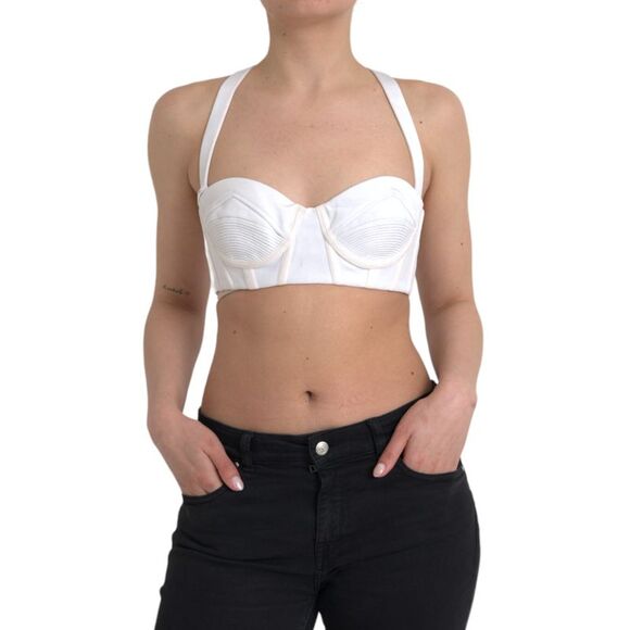 Versace White Viscose Bustier Sleeveless Cropped Women's Top